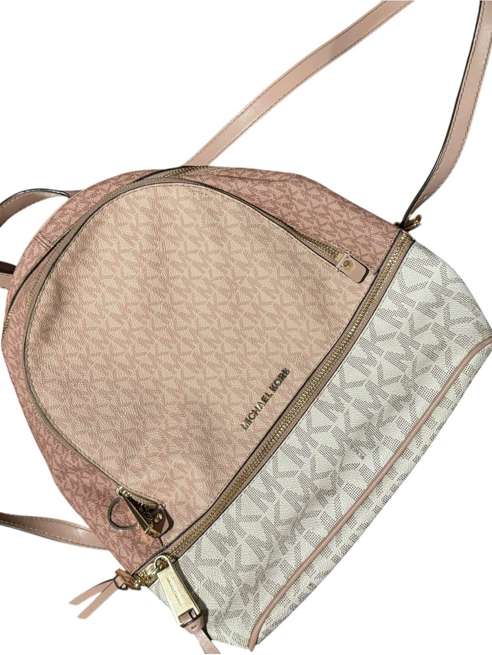 Michael Kors Rhea Pink & Cream Signature Crossbody Backpack